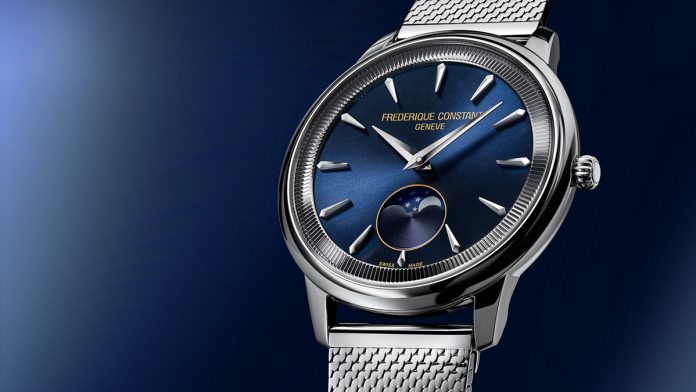 Classics Moneta Moonphase2 Descubra el Frederique Constant Classics Moneta Moonphase, reloj suizo elegante con fase lunar, brazalete milanés y lujo asequible.
